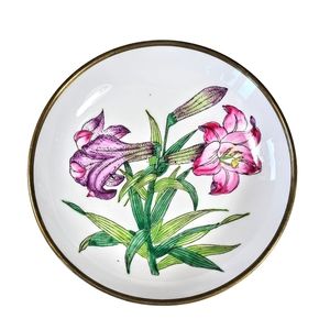 Vintage Chinoiserie Trifles Hong Kong Brass Incased Porcelain Bowl Trinket Dish